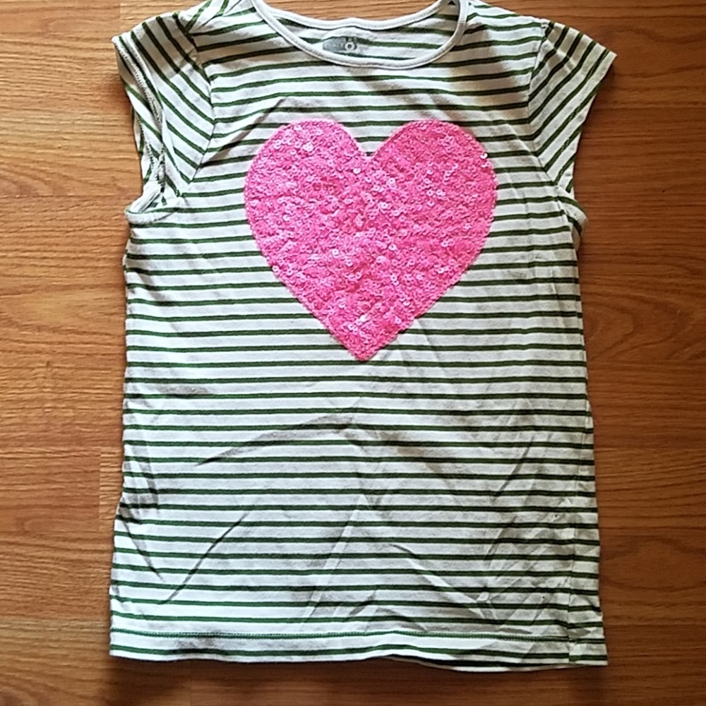 Green & white striped tee with heart design